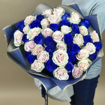 Белая и Синяя Роза 51шт 70см (Эквадор) (код товара   8232)