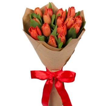 Букет красных тюльпанов 15 шт (Артикул - 10416)